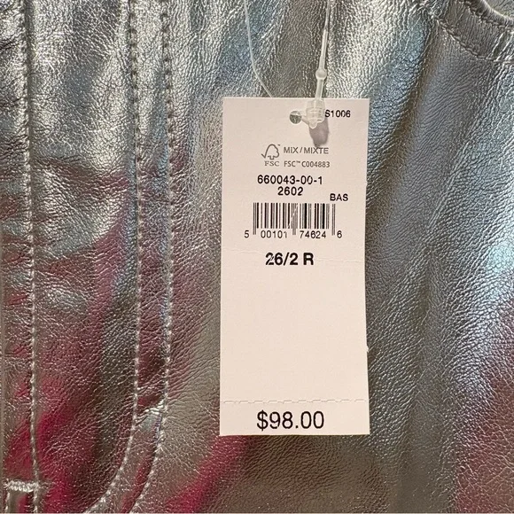 GAP Silver Jeans Cheeky Straight High Rise Faux Leather Coated Size 26/2 - Picture 3 of 12